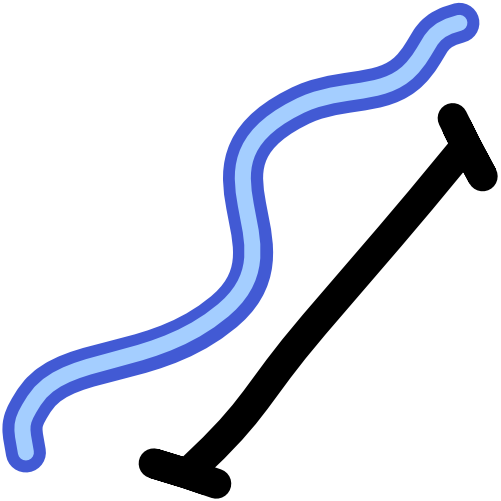 Next to wavy blue line with a light blue interior is a black line with two angled lines on the end indicating length. 